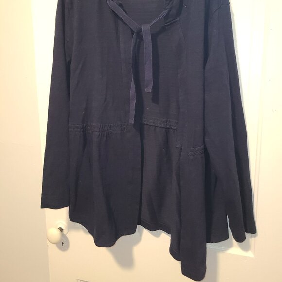 NWT LOFT Open Front Cardigan Sz 20/22 Navy Hooded Ties @ Neckline LS - Picture 2 of 7